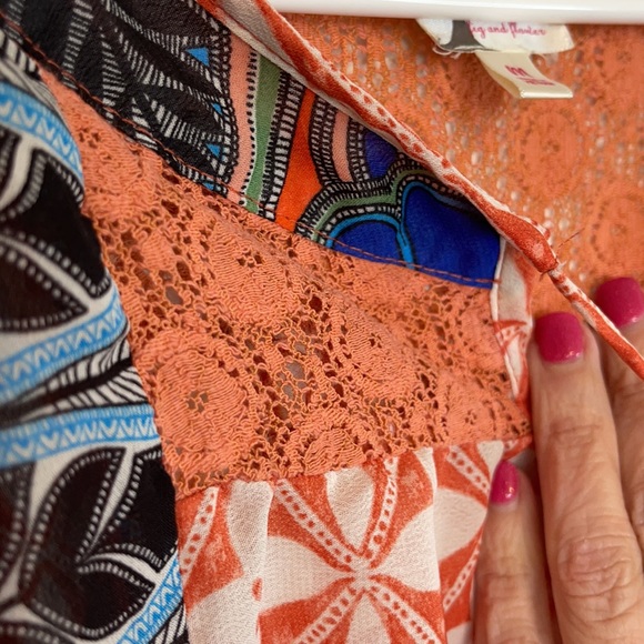 fig & flower-Anthropologie Boho Bright Multicolored Mixed Media Blouse Size Med - Picture 6 of 12